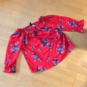 LAST CHANCE! H&M Floral, Flowy Cropped Ruffle Blouse, Red, Blue, Size 4